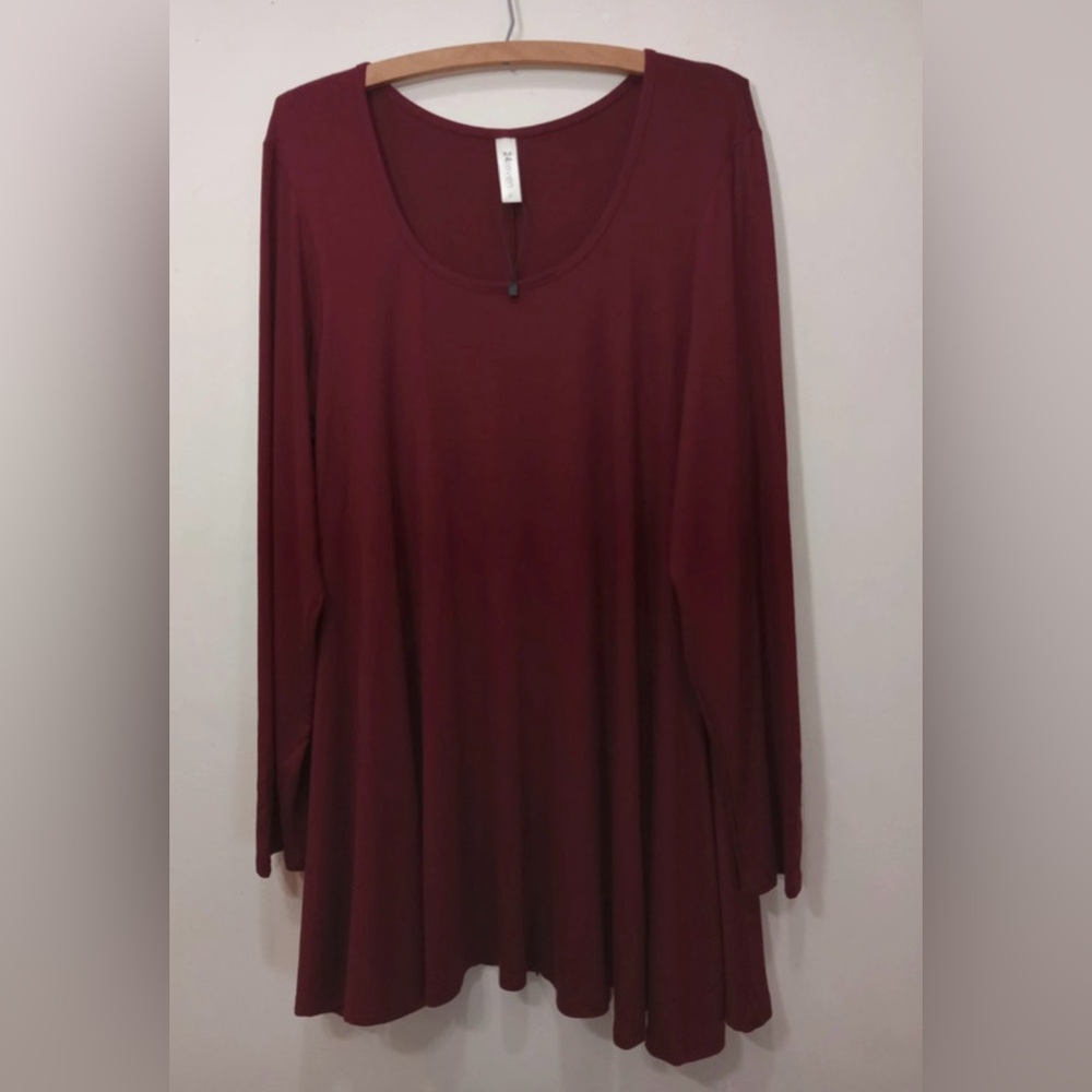 24Seven7 Plus Size Women’s Deep Burgundy Long Sleeve Tunic top size 1X pre-owned